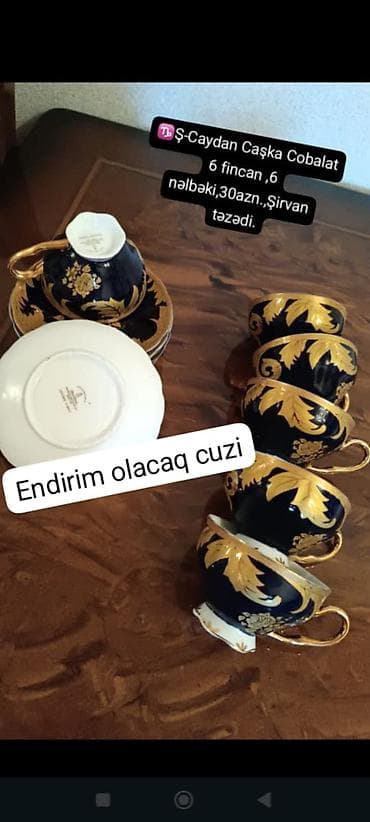 xrustal qab: Çay dəsti, rəng - Göy, Kobalt, 6 nəfərlik, Azərbaycan — 1