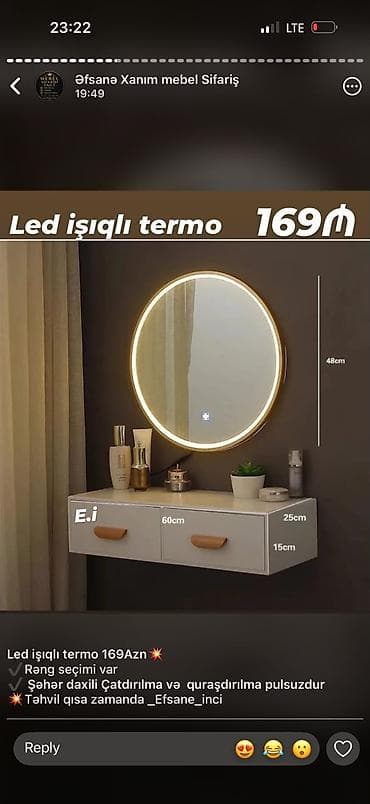 Led işıqlı termo güzgü və asma konsol - Dairəvi LED işıqlı güzgü lalafo.az -da Led işıqlı termo güzgü və asma konsol - Dairəvi LED işıqlı güzgü