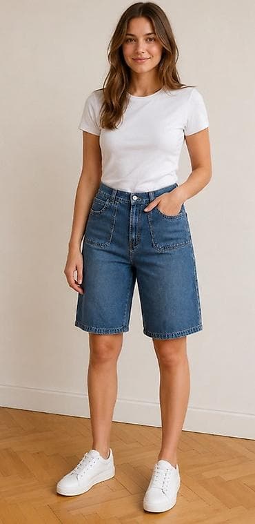 Qadınlar üçün denim bermuda şort bel 76 sm - Material: klassik orta — 1