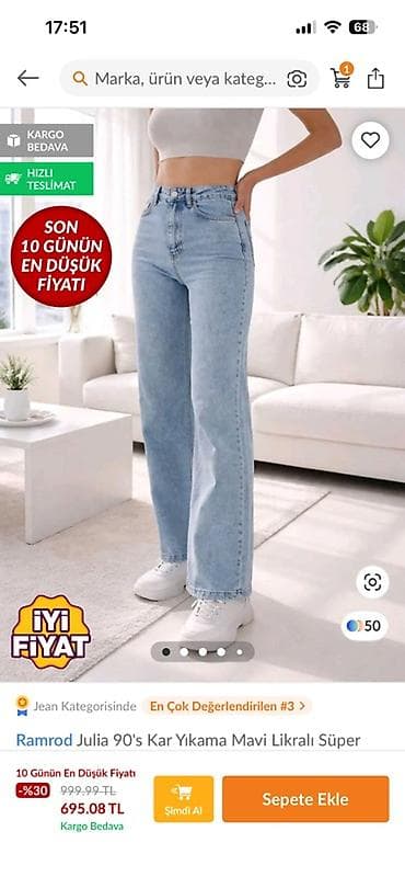 sederek xonca instagram: Ramrod “Julia 90’s” qadın cins şalvarı - Rəng: mavi, qar yuma effekti — 3