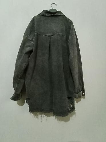 cins tulumlar: Qara rəngli oversize denim köynək/jeans gödəkçə - Material: qalın — 2