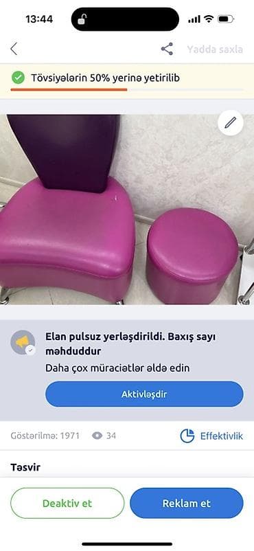 Gözəllik salonu üçün rahat kreslo və puf - Dəst: 1 ədəd salon — 2