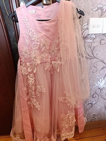 Uşaq geyimi və ayaqqabıları: Uşaq üçün zərif ziyafət/şənlik donu - Rəng: açıq çəhrayı (pudra) - — 2