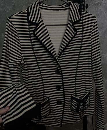 jaket toxumaq: Qadın üçün zolaqlı jilet/bleyzer - Rəng: krem-ağ və qara eninə — 1