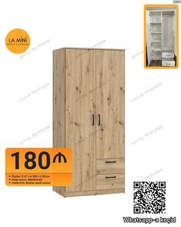 ванна 60 см ширина: Açılan, 2 qapılı Düz dolab, Qarderob, paltar dolabı — 1