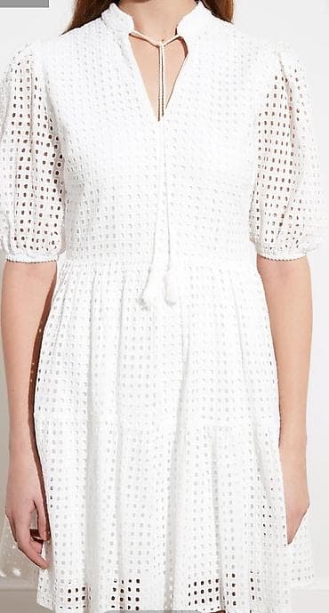 xonca bezedilmesi: Ağ rəngli broderiya (eyelet) detallar ilə mini don - Material — 1