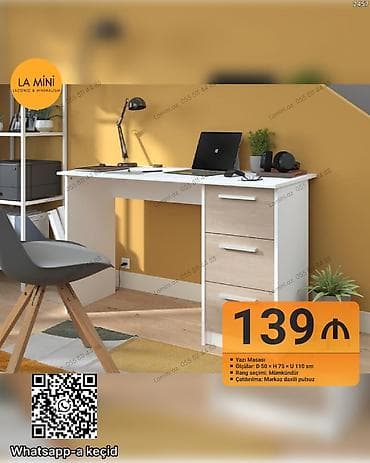 stolun: Yazı masası – minimalist və funksional dizayn - Ölçülər: Dərinlik 50 — 1