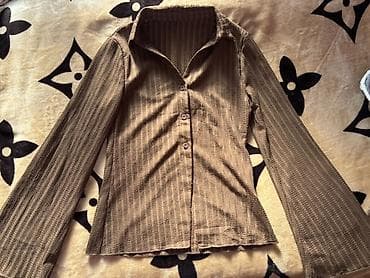 ag etek: Qadın köynəyi – qəhvəyi, incə zolaqlı - Model: qollu, klassik yaxalı — 2