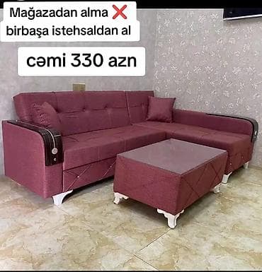 Künc divan dəsti – bordo rəngdə, müasir dizayn. - Künc formasında — 1