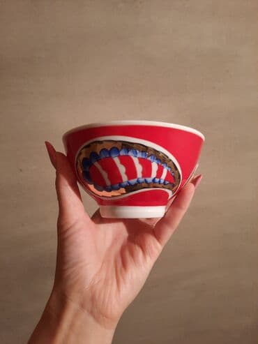 sufrə: Kasalar, 6 ədədli dəst, rəng - Qırmızı, Farfor, Rusiya — 1