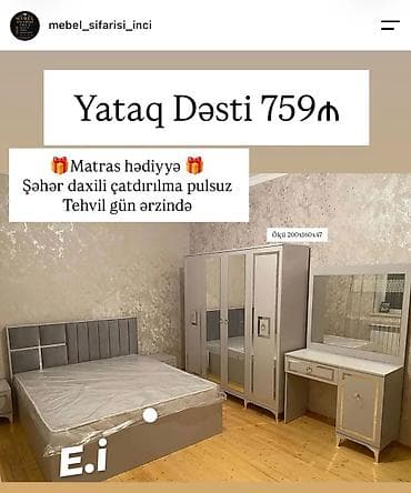 Yataq dəsti – 759₼ Komplekt: - 2 nəfərlik çarpayı (başlıq panelli) -