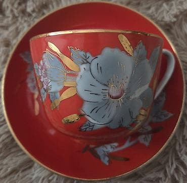 qədimi serviz: Çay dəsti, rəng - Narıncı, Farfor — 1