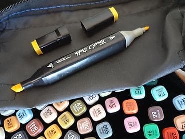 qulp: 120 ədəd ikiucu marker dəsti – rəngli kulerlərlə tekstil çantada Təzə — 2