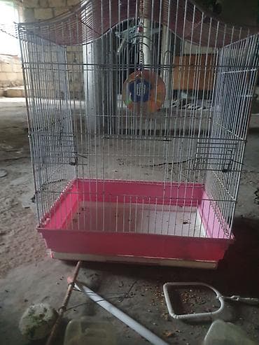 Quş qəfəsi – orta ölçü - Material: metal barmaqlıq, plastik altlıq -