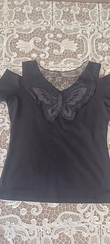 qara maz: Qadın bluzu – qara rəng - Model: qısa qollu, çiyin hissəsində kəsik — 4