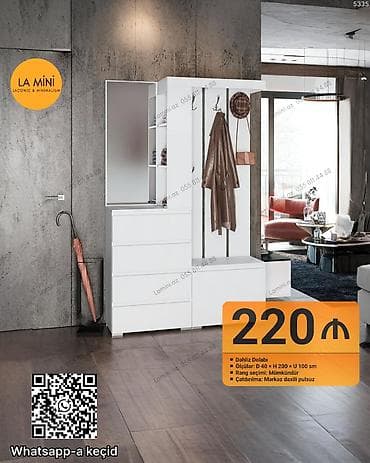 Ağ rəngli dəhliz dolabı dəsti - Tərkib: paltar asqıları olan panel