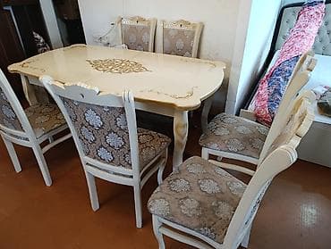 Qonaq otağı üçün, İşlənmiş, Açılan, Dördbucaq masa, 6 stul