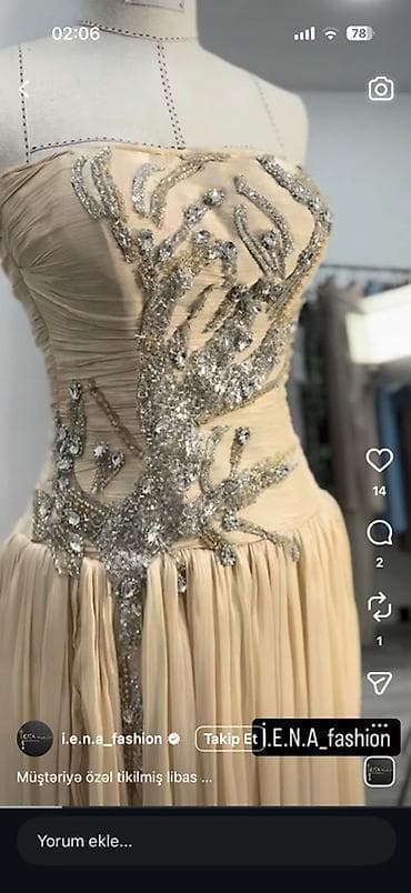 Zərif axşam/gecə libası - Rəng: şampan-bej tonları - Siluet: bel — 2