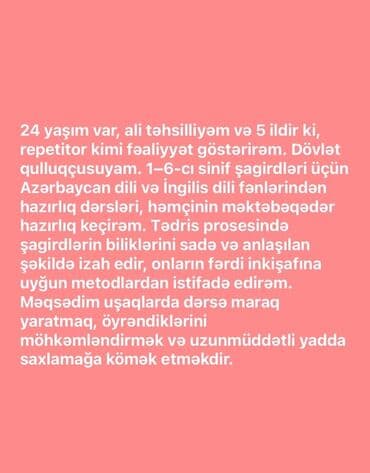 репетитор начальных классов объявления: Məktəbəqədər və ibtidai sinif hazırlığı, Azərbaycan dili — 3