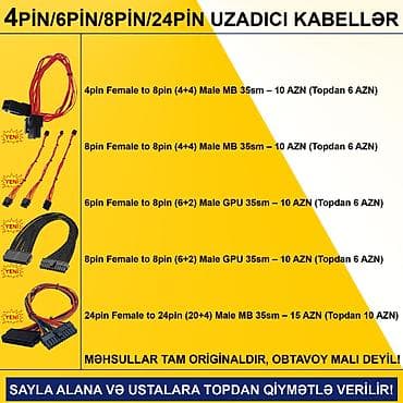 windows 10: 4/6/8/12/24pin/Molex/SATA Kabellər SAYLA ALANA VƏ USTALARA TOPDAN — 9