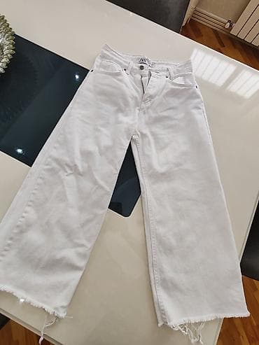 dr meral elixir: ZARA qadın cins şalvar – ağ rəng - Model: geniş kəsim (wide leg) — 1