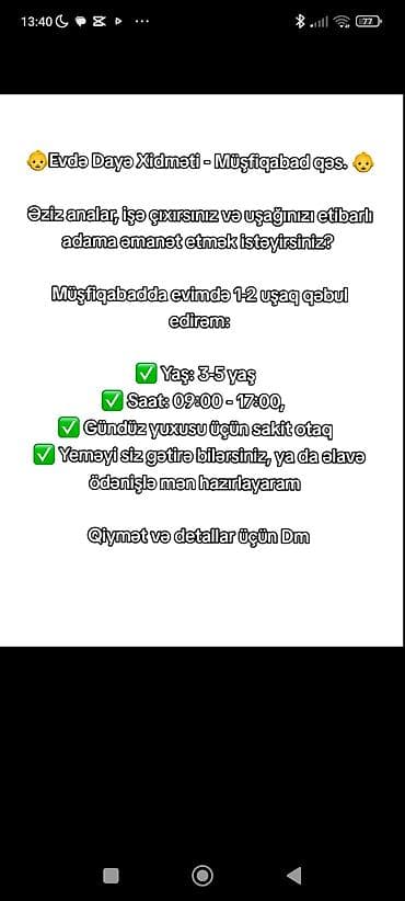 evə baxıcı: Müşfiqabad qəsəbəsində evdə dayə xidməti təklif olunur. Uşaqlara öz — 1