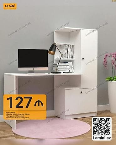 yumuru stol: Künc masa, Stulsuz, Polkalı, Siyirməli, Sadə laminat — 1