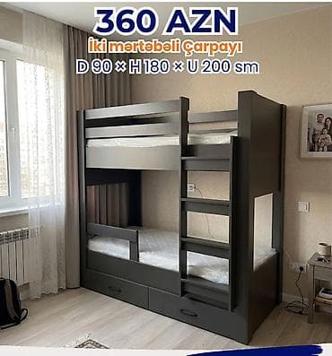taxta divan: İki mərtəbəli çarpayı Qiymət: 360 AZN Ölçülər: D 90 × H 180 × U 200 — 1