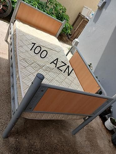 Metal karkaslı tək nəfərlik çarpayı və döşək dəsti. Xüsusiyyətlər: -