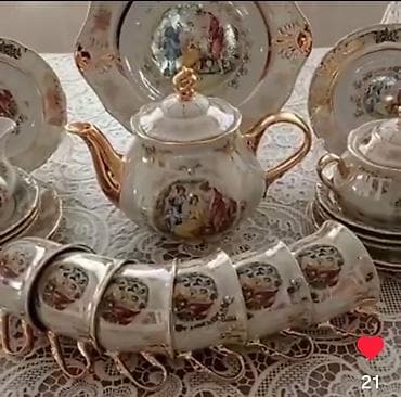 tatli un memulatlari gunesli: Nahar dəsti, rəng - Qızılı, Farfor, Çexiya — 7