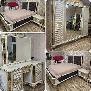 Двуспальная кровать, Шкаф, Трюмо, 2 тумбы, Б/у — 1