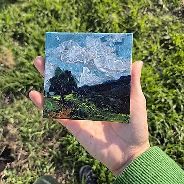 Velosiped ehtiyyat hissələri: Mini akril boya tablo – Plein air mənzərə - Texnika: akril boya — 4