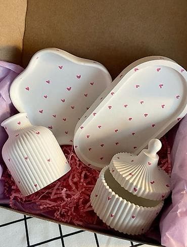 gozel kitab sekilleri: Romantik dizaynlı keramik dəst - Material: keyfiyyətli keramika - — 1