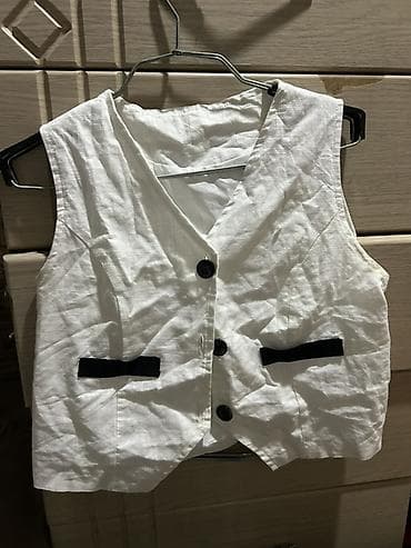 Üst geyimləri: Ağ rəngli klassik qadın jileti 1 dəfə geyinilib - Üslub: V-yaka — 1