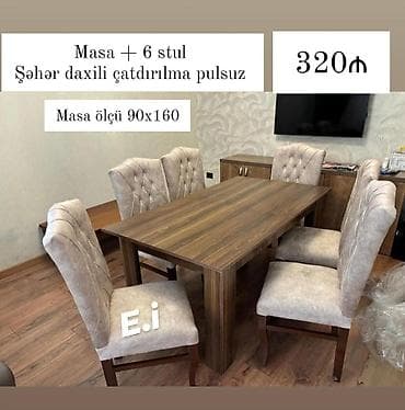 balkon stul: Masa + 6 stul dəsti - Komplekt: 1 ədəd yemək masası və 6 ədəd yumşaq — 1