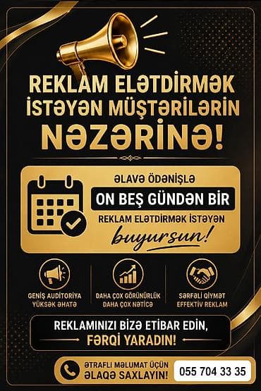 seyf gapilar: Xidmət: Reklam yerləşdirilməsi və tanıtım Təsvir: - Geniş auditoriya — 1