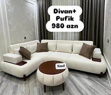 Divan + pufik dəsti - Modern L formalı yumşaq divan və uyğun pufik -