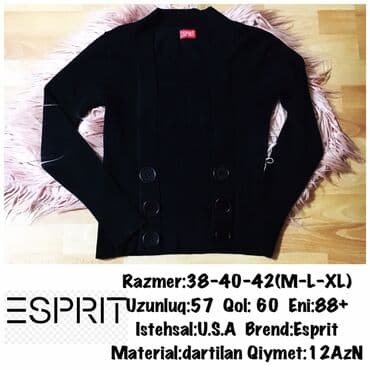 yundan kişi sviterləri: Razmer:38-40-42(M-L-XL) Uzunluq:57 Qol: 60 Eni:88+ Istehsal:U.S.A — 1