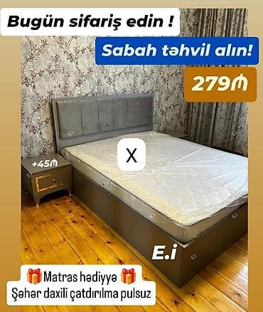 mebel trimo: Mebel dəsti – iki nəfərlik çarpayı və tumbalar - Rəng: Boz - Başlıq — 1