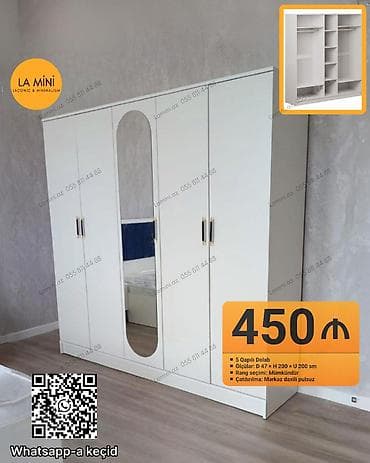 5 qapı, Güzgülü, Ağ, Açılan, Düz dolab — 1