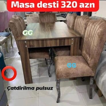 купить круглый стол в баку: Для гостиной, Новый, 6 стульев — 2