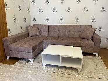 kunc divanlar işlenmiş: Cəmi 3 ay işlənib. L‑şəkilli künc divan və ağ kofe masası dəsti - — 1