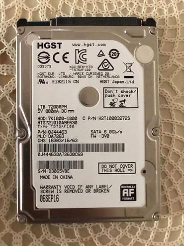 disk dvd: HGST 1TB 2.5" HDD – 7200 RPM, SATA 6.0Gb/s - Model: HGST 7K1000-1000 — 1