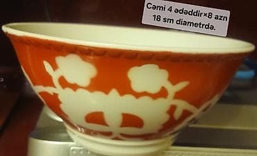 Qab-qacaq və mətbəx ləvazimatları: Keramika kasa dəsti - 3 ədəd böyük kasa: 18 sm diametr, naxışlı — 3