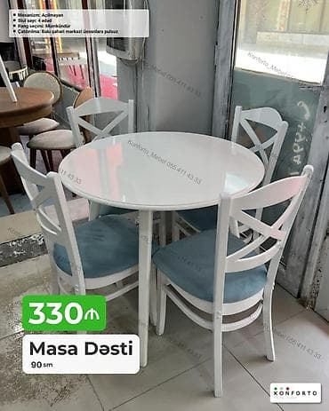 bal: Məhsul: Masa dəsti - Dəst tərkibi: 1 ədəd dairəvi masa + 4 ədəd stul — 1