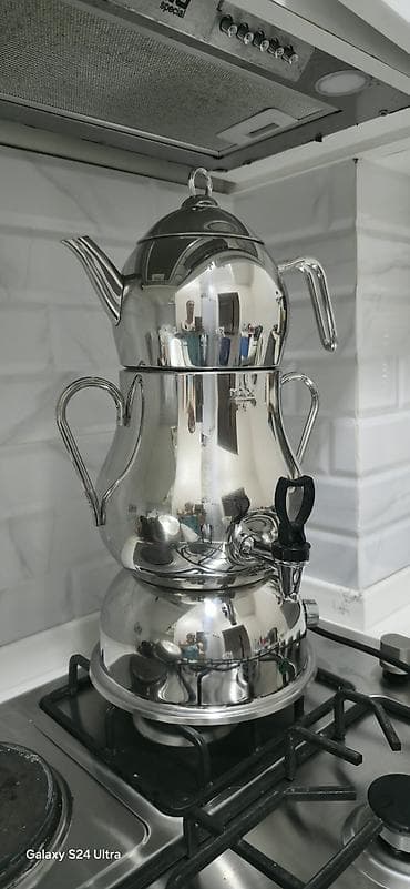 dəm caydan: Çay dəsti, rəng - Gümüşü, Metal — 1