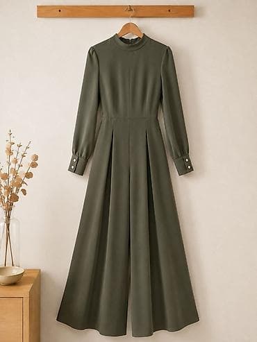 Zeytun-yaşıl rəngdə uzun tulum/plikalı kombinezon - Zərif, minimalist lalafo.az -da Zeytun-yaşıl rəngdə uzun tulum/plikalı kombinezon - Zərif, minimalist