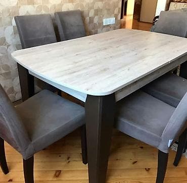 Qonaq otağı üçün, İşlənmiş, Açılan, Dördbucaq masa, 6 stul — 2