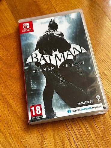 video dvd: Nintendo Switch OLED (neon mavi/qırmızı Joy‑Con) + Batman: Arkham — 3