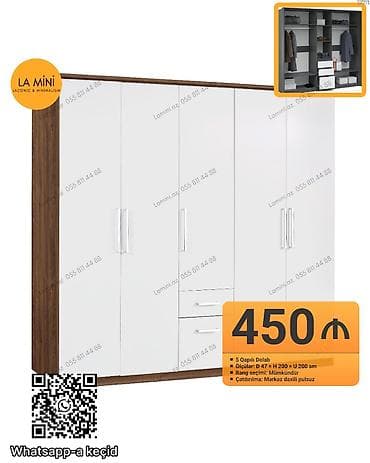 5 qapılı geyim dolabı - Ölçülər: Dərinlik 47 sm × Hündürlük 200 sm ×